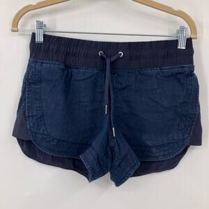Athleta Navy Blue Pull On Drawstring Lightweight Cabo Tide Linen Shortie Shorts